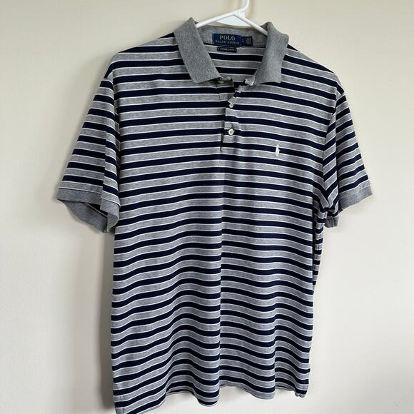 POLO Ralph Lauren Custom Slim Fit Stripe Short Sleeve Shirt Men's LARGE Grey - Picture 4 of 10